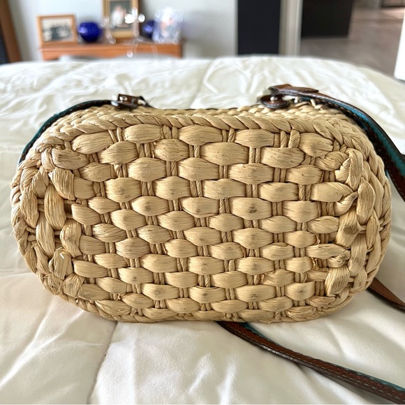 Brighton Straw Basket Weave and Leather Handbag W/Turquoise Trims. - Picture 8 of 8